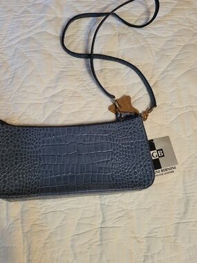Giani Bernini Croc-Embossed Denim Blue Crossbody Bag